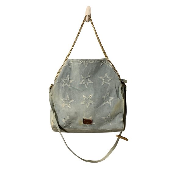 INC Kadi Twill Distressed Denim Light Blue Embellished Tote Satchel Bag - Picture 2 of 12